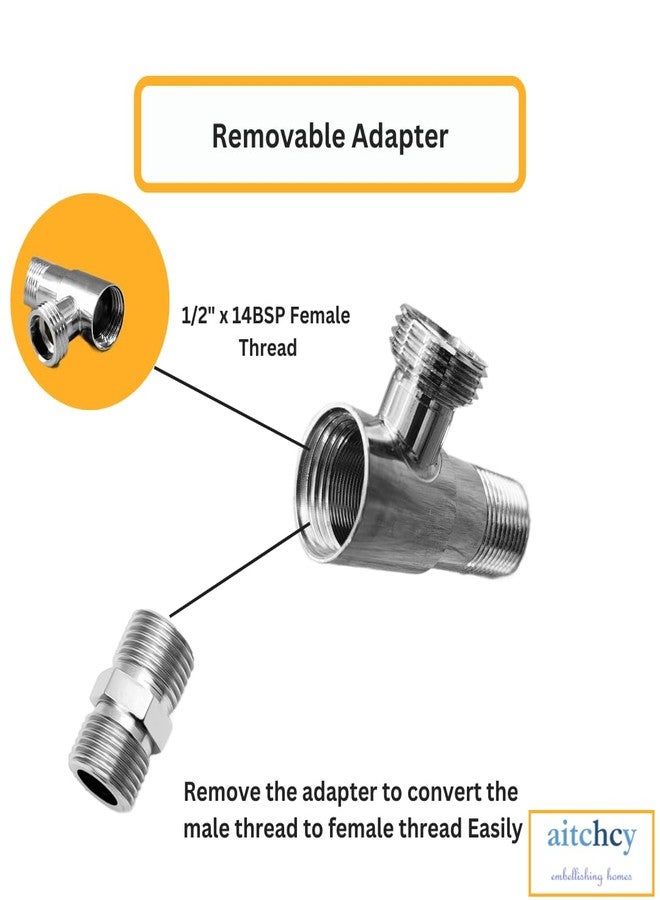 Aitchcy Brass Tee Connector | 15mm (1/2"BSP) Inner & Outer Thread | Polished CP Finish | Multi-Functional 3-Way Pipe Fitting for Water Supply with Teflone Tape | 3 Way Tee Mix (3 Way Tee with Adapter) - Image 2